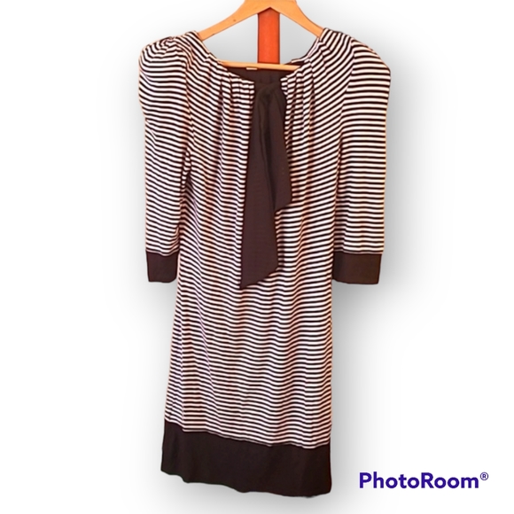 Ted Baker Black White Striped Long Ribbon Tie in Back Mini Dress - Picture 3 of 10